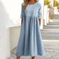 Promoção de verão - Vestido de algodão com decote redondo, bolsos e alças no pescoço