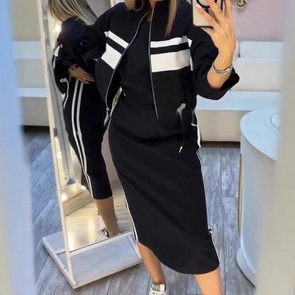 💖 Conjunto feminino de jaqueta e vestido com gola alta ❄️