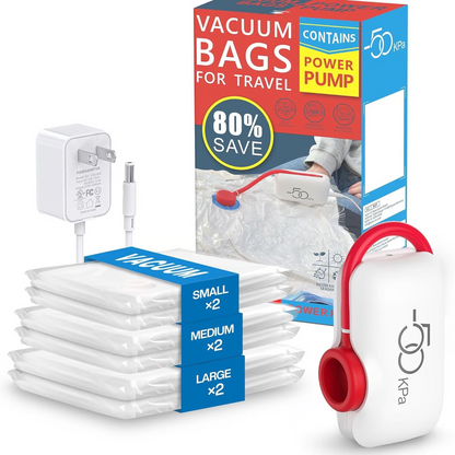 🔥Pacote de 6 bolsas de compressão para aspirador elétrico USB - economize espaço, viaje com pouca bagagem!