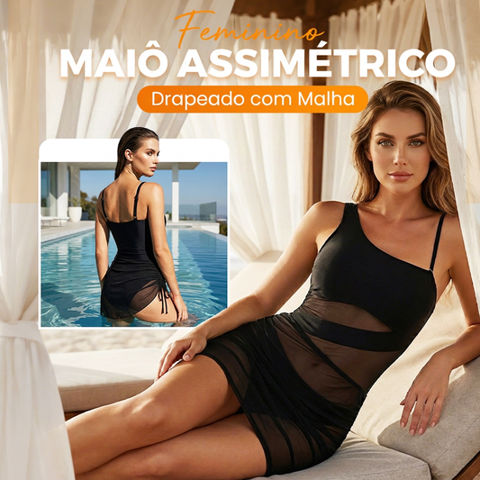 💎 Desconto limitado de 50%! 💎 Maiô feminino sexy de uma peça – Modelagem justa com franzido, cintura alta com controle abdominal e detalhe em tule transparente 🩱✨