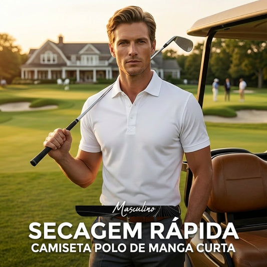 Camiseta masculina de manga curta com gola lapela e secagem rápida