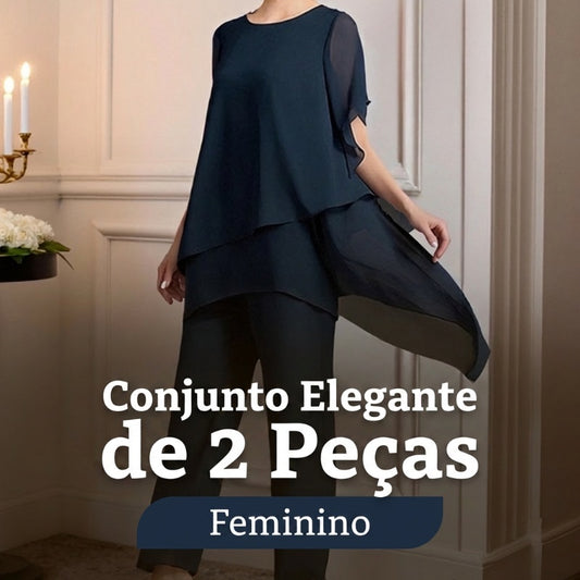 Conjunto encantador de blusa irregular e calça pantalona