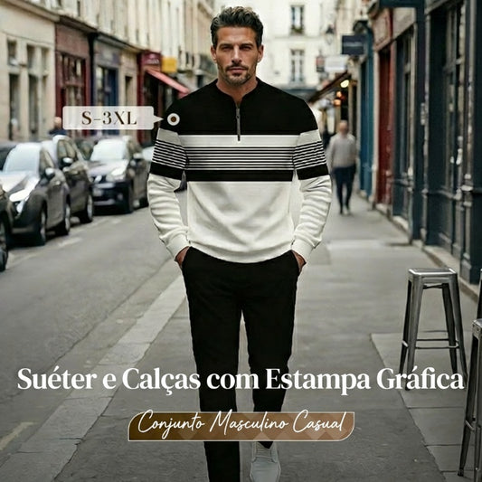 🐰🔥✨ Conjunto Masculino com Estampa Gráfica – Casaco e Calça | Oferta Especial Páscoa 🛍️🎁