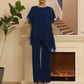 Conjunto encantador de blusa irregular e calça pantalona