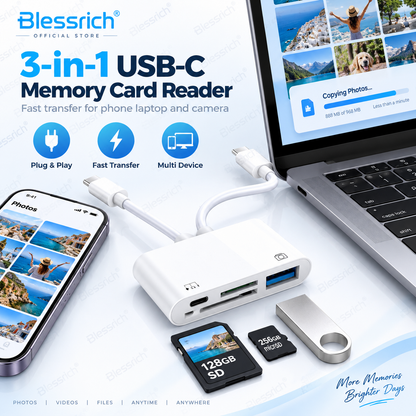 3-in-1 USB-C Memory Card Reader