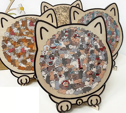 🎁Promoção de Natal 49% DE DESCONTO🎅Quebra-cabeça de madeira em forma de gato com 135 peças nas cores Morandi