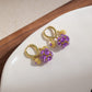 Vintage Gold-Plated Hoop Earrings with Purple Crystal Sphere