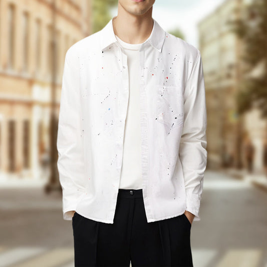 Men's Splash-Ink Print Lapel Long-Sleeve Shirts