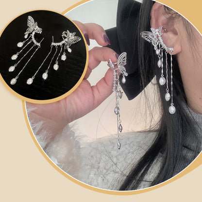 Women's Butterfly Hollow Tassel Earbone Clip Stud Earrings
