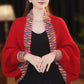 Rainbow-Edged Knitted Shawl with Sleeves