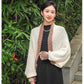 Rainbow-Edged Knitted Shawl with Sleeves