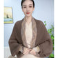 Rainbow-Edged Knitted Shawl with Sleeves
