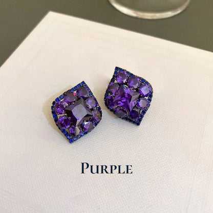 Luxury Purple Crystal Square Stud Earrings