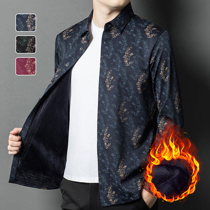 Men's Floral Print Plush-Lined Shirt