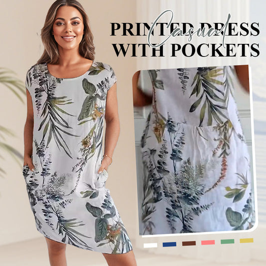 🌸Ofertas Especiais de Primavera🌸 Vestido casual estampado com bolsos