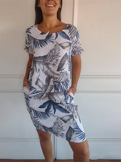 🌸Ofertas Especiais de Primavera🌸 Vestido casual estampado com bolsos
