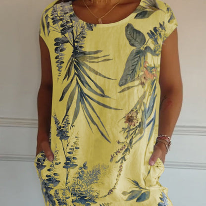 🌸Ofertas Especiais de Primavera🌸 Vestido casual estampado com bolsos