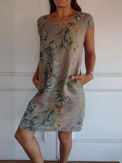 🌸Ofertas Especiais de Primavera🌸 Vestido casual estampado com bolsos