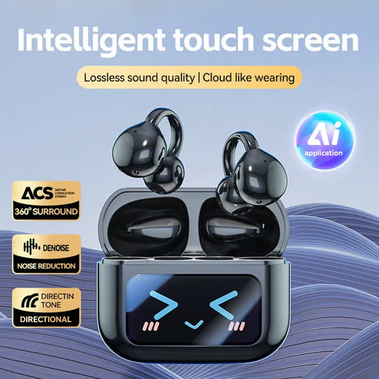 🎧🔥2025 HOT SALE🔥Bone Conduction Wireless Bluetooth Ear Clip Earphones with Touch Screen