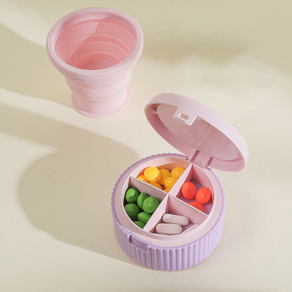 Pill Organizer with Foldable Silicone Cup