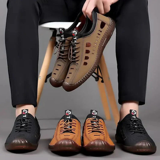 🎉Sapatos de caminhada vazados em couro macio🎉 - Compre 2 e ganhe frete grátis