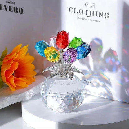 📢📢50% OFF!!🎉Estatueta de flor rosa de cristal eterna em vaso🌹