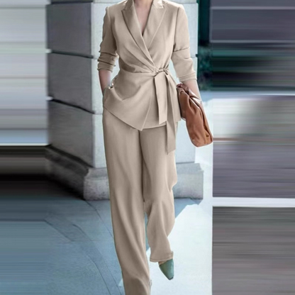 🎁Novidade com 50% de desconto💥Conjunto feminino elegante com blazer acinturado e calça pantalona