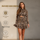 Minivestido feminino com estampa de leopardo franzido