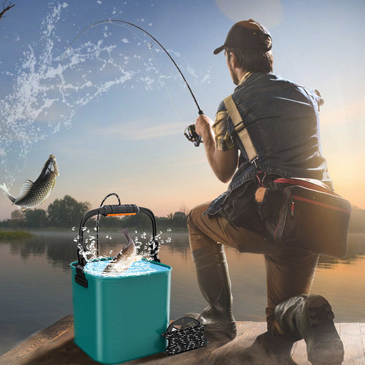 Balde de pesca dobrável multiuso para exterior com corda