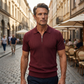 Camisa de malha canelada com fecho e manga curta para homem