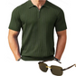 Camisa de malha canelada com fecho e manga curta para homem