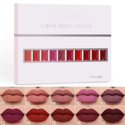 💝10 unidades de brilho labial mate, à prova de água e de longa duração