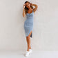 ⏰ 50% DE DESCONTO! 👗 Vestido jeans com decote em V – Uma peça estilosa e indispensável para todas as ocasiões! ✨💙