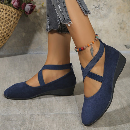 💃🔥Último dia de promoção – 50% de desconto🔥Sapatos elegantes com cunha baixa e tira elástica, cor única