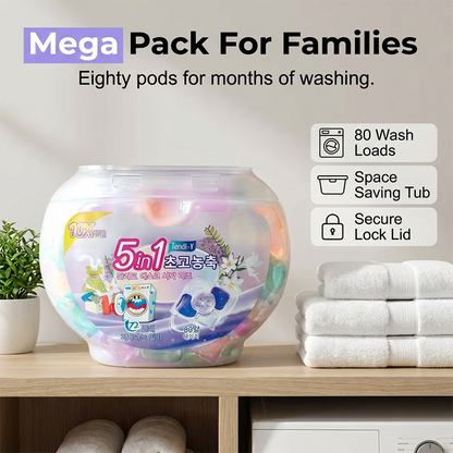 ✨Promoção Imperdível de 2026: 50% de desconto🔥 Cápsulas de detergente para roupa 5 em 1 com almíscar branco (80 unidades)