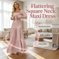 Vestido maxi com decote quadrado que valoriza a silhueta