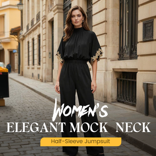 Macacão feminino elegante com gola alta e mangas curtas