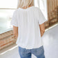Blusa feminina casual de manga curta com decote em V e pregas