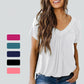 Blusa feminina casual de manga curta com decote em V e pregas