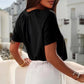 Blusa feminina casual de manga curta com decote em V e pregas