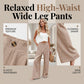Calça feminina casual de cintura alta e pernas largas