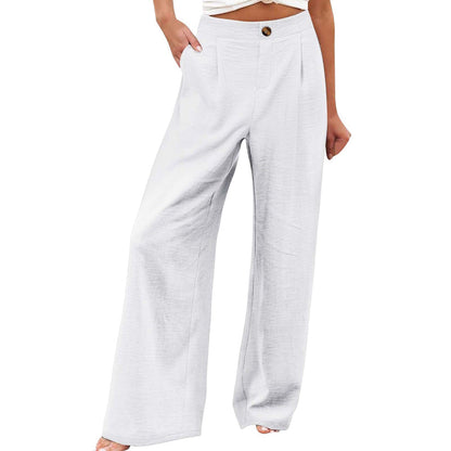 Calça feminina casual de cintura alta e pernas largas