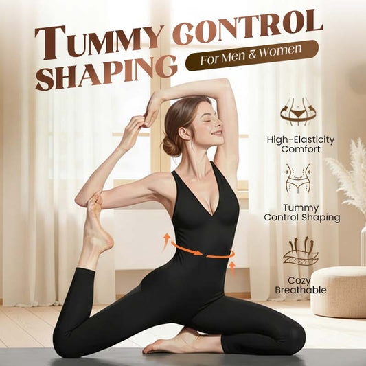 Macacão com decote em V e alta elasticidade para fitness e ioga.