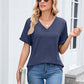 Camiseta feminina casual de manga curta com decote em V