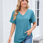 Camiseta feminina casual de manga curta com decote em V