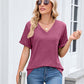Camiseta feminina casual de manga curta com decote em V
