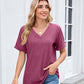 Camiseta feminina casual de manga curta com decote em V