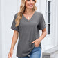 Camiseta feminina casual de manga curta com decote em V