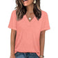 Camiseta feminina casual de manga curta com decote em V