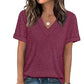 Camiseta feminina casual de manga curta com decote em V